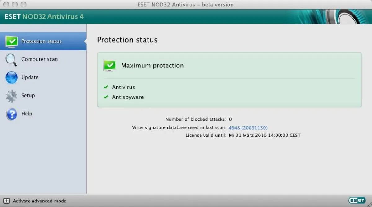 ESET NOD32 Antivirus 4 für Mac OS X - Oberfläche