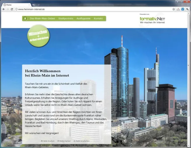Neue Internetseite bietet Stadtporträts, Ausflugtipps und eindrucksvolle Einblicke aus dem Rhein-Main-Gebiet Bild: Neue Internetseite bietet Stadtporträts, Ausflugtipps und eindrucksvolle Einblicke aus dem Rhein-Main-Gebiet