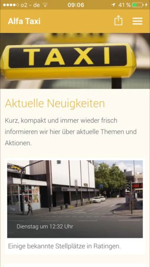 Screenshot der Alfa Taxi App