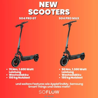 Bild: Maximale Power & smarte Technik - die neuen SoFlow E-Scooter