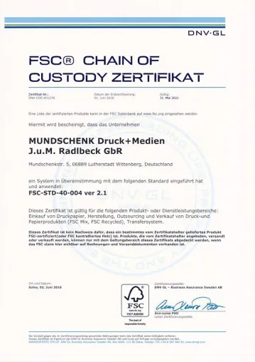 Bild: Mundschenk leistet Beitrag zur Nachhaltigkeit - Wittenberger Druckereiunternehmen nach FSC-COC zertifiziert