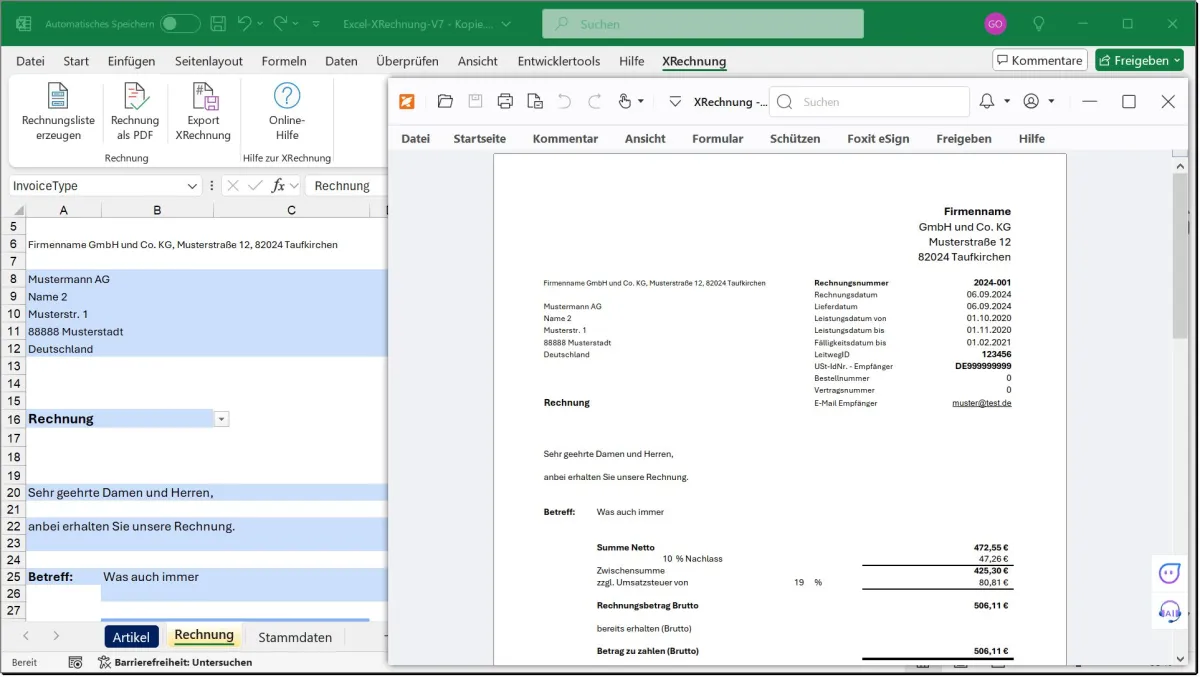 Eine XRechnung direkt aus Excel (© gaeb-online)