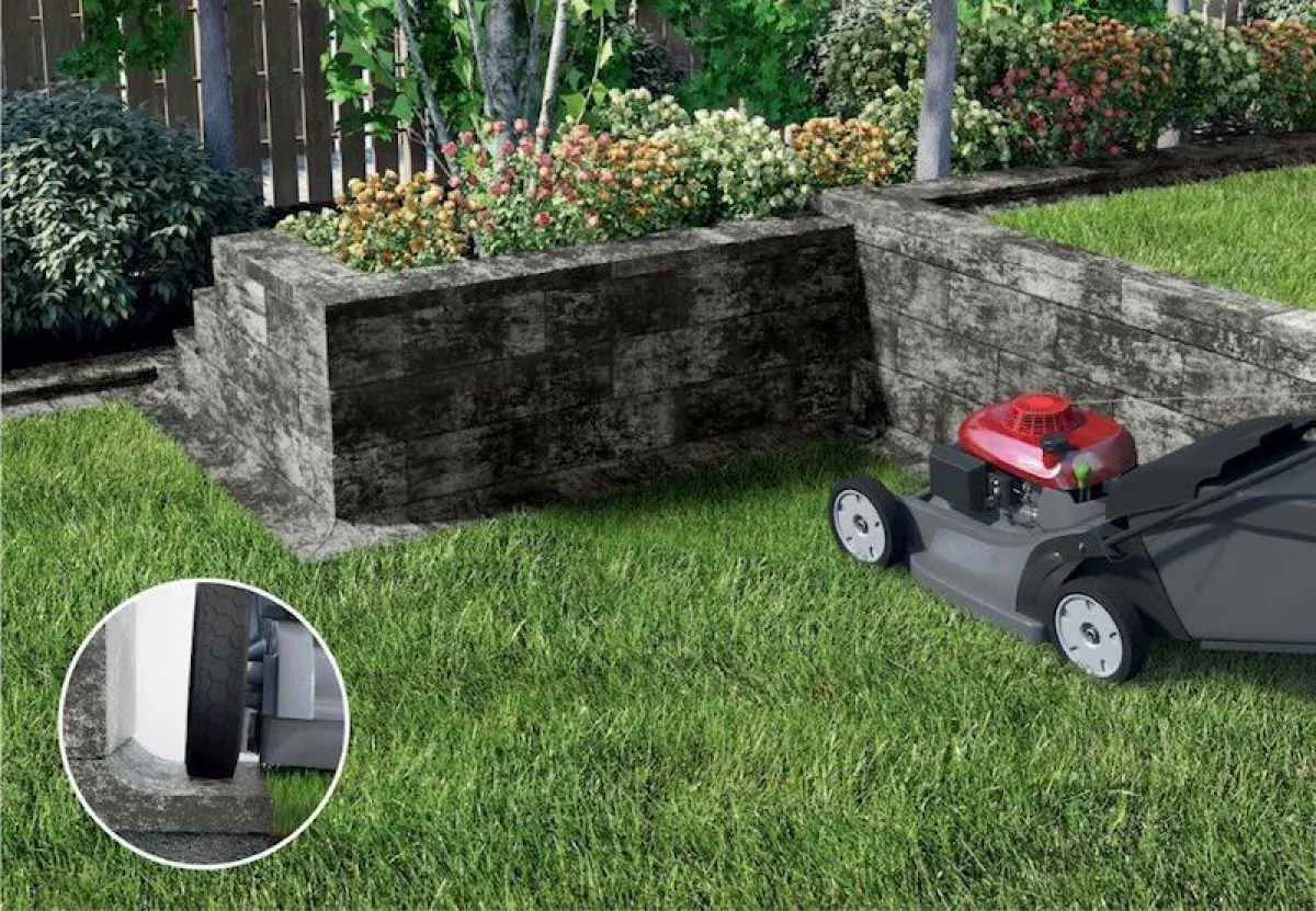 Der neue Vario-Line-Übergangsstein ist sogar mit dem Rasenmäher befahrbar. Foto: WESERWABEN