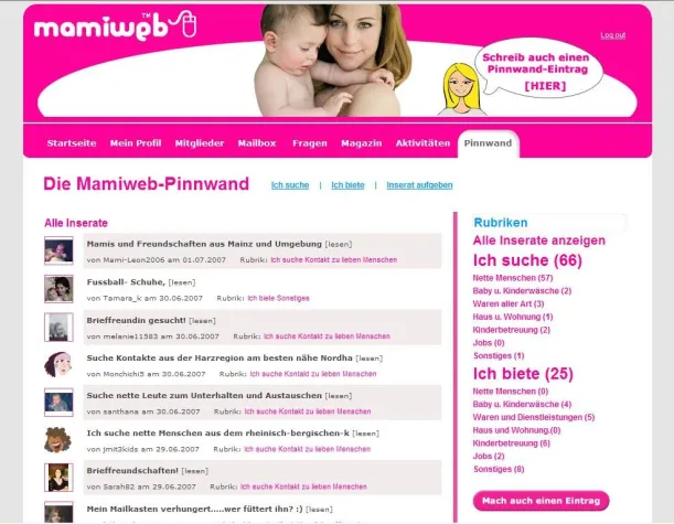 Pinnwand bei Mamiweb.de startet mit großem Erfolg - Mitglieder machen regen Gebrauch Bild: Pinnwand bei Mamiweb.de startet mit großem Erfolg - Mitglieder machen regen Gebrauch