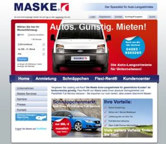 Neuer Internetauftritt maske.de: Auto-Langzeitmiete leicht gemacht Bild: Neuer Internetauftritt maske.de: Auto-Langzeitmiete leicht gemacht