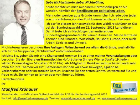 Bild: Bundestagskandidat KRÖNAUER (FDP) interessiert sich für Gruppe der Nichtwähler