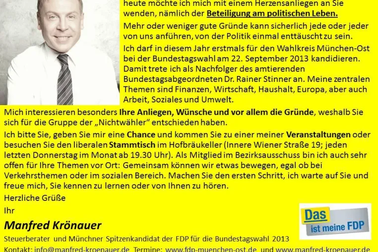 Bild: Bundestagskandidat KRÖNAUER (FDP) interessiert sich für Gruppe der Nichtwähler