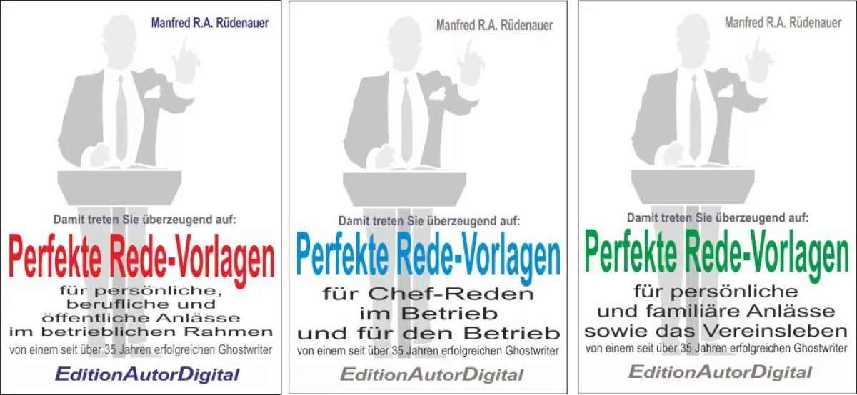 Für die schneele Redevorbereitung: Rede-Vorlagen für gängige Rede-Anläaase, eBooks, je 19,95 Euro