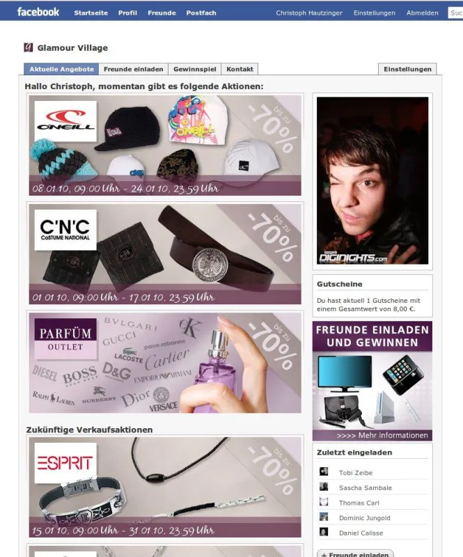 Vorschau der Glamour Village Facebook Applikation