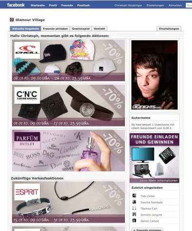 Bild: Glamour Village startet als erster deutscher Shopping Club eigene Facebook Application