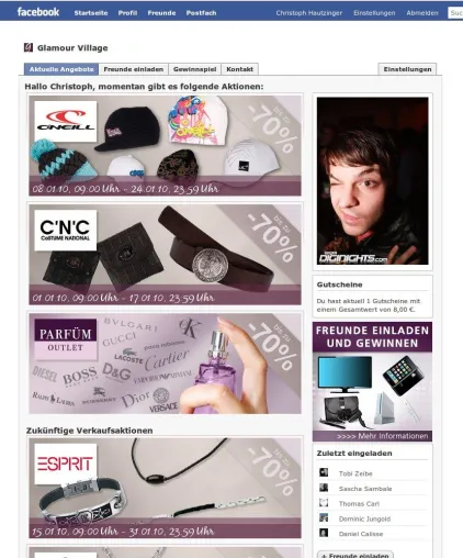 Bild: Glamour Village startet als erster deutscher Shopping Club eigene Facebook Application