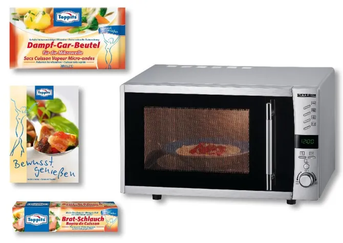 Bild: SEVERIN kooperiert mit Toppits / Mikrowelle plus Dampfgar-Beutel und Bratschlauch
