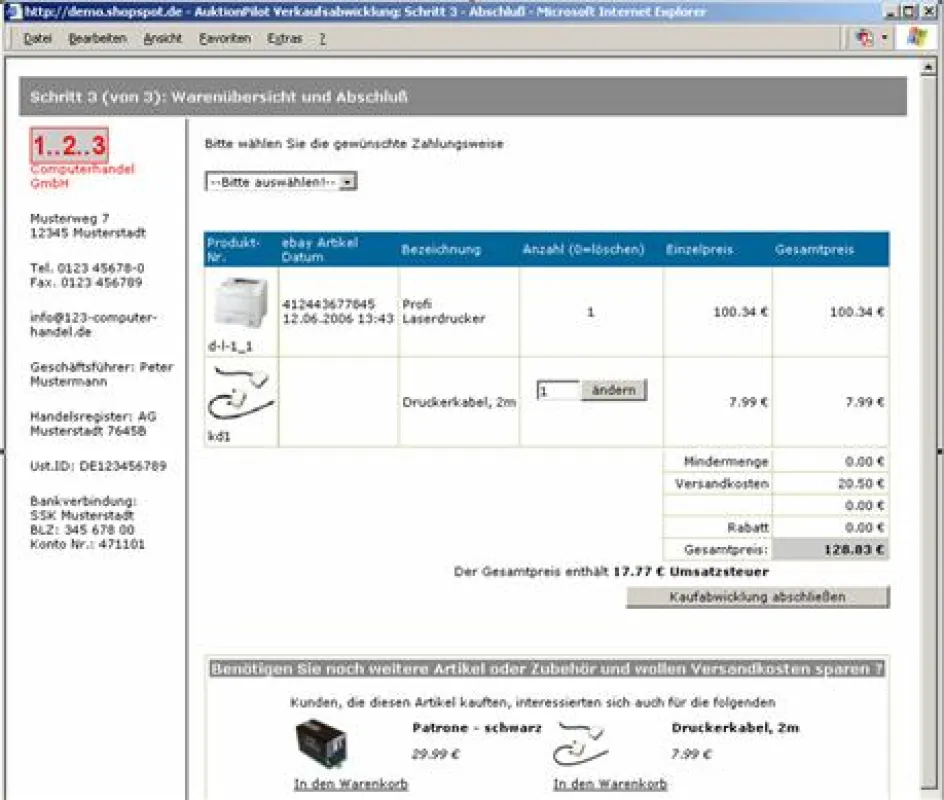 ebay Anbindung mit Kaufabwicklung
