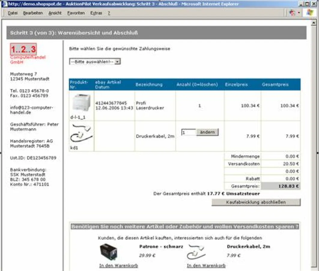 ebay Anbindung mit Kaufabwicklung