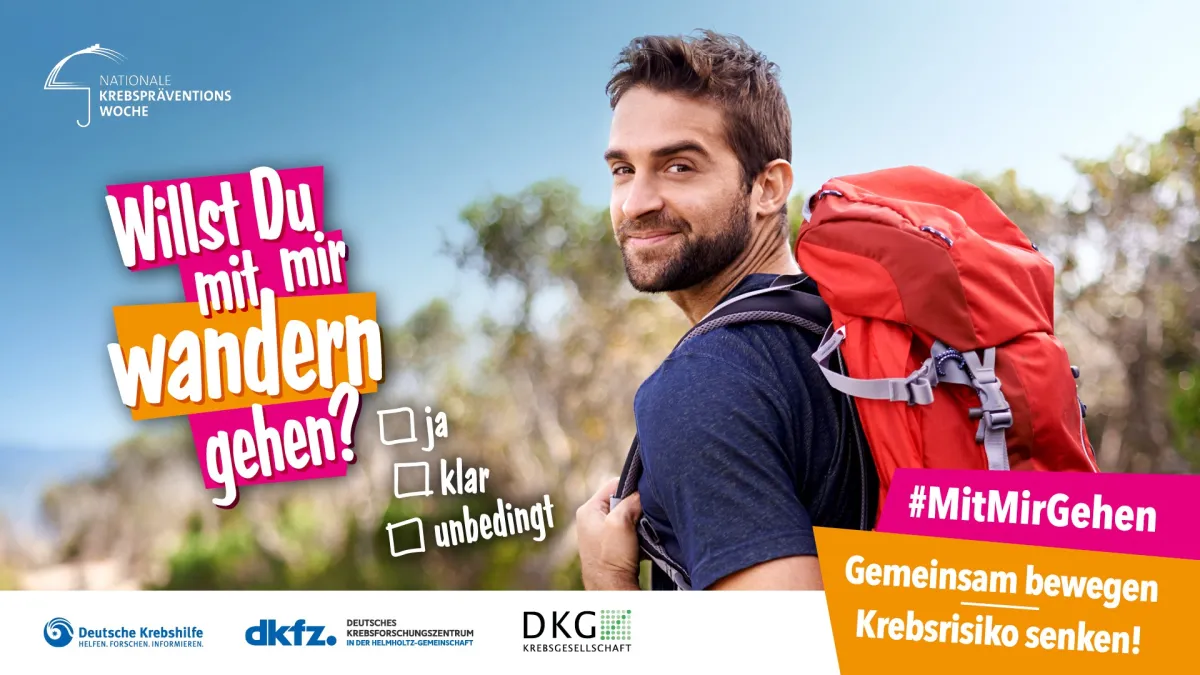 Nationale Krebspräventionswoche 2024: „Willst du mit mir wandern gehen?“ (© Deutsche Krebshilfe/Deutsche Krebsgesellschaft/Deutsches Krebsforschungszentrum)