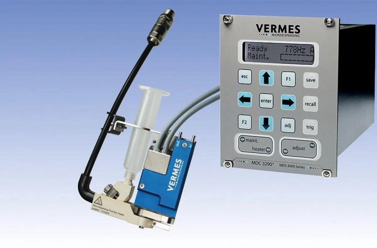 VERMES Microdispensing MDS 3280 Mikrodosiersystem mit neuer Bajonett-Fluidik.