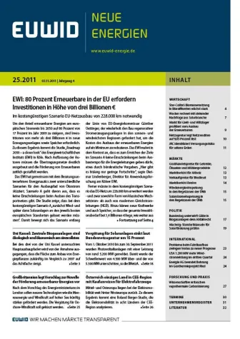 Bild: Billionen Euro für die Energiewende in Europa – EUWID Neue Energien 25/2011 erschienen