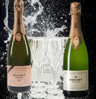 Bild: So mundet und klingt es - Bouvet Ladubay Trésor Rosé kommt mit Champagnergläser