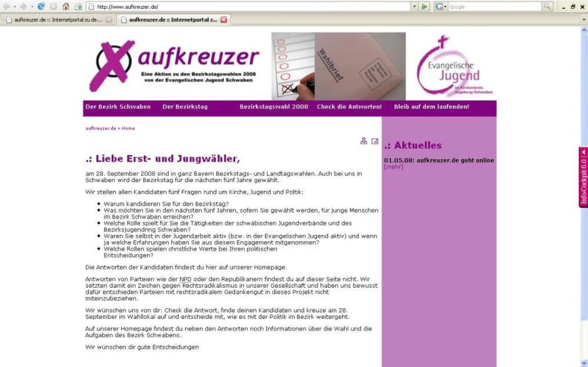 aufkreuzer.de ist das Internetportal zu den Bezirkstagswahlen 2008