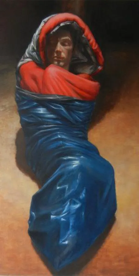 Claudia Hauptmann, Liebe (Der Träumende), 2014, Öl auf LW, 140 x 75 cm (links)