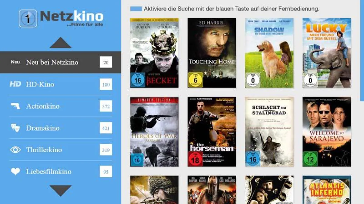 Smart-TV-Oberfläche der Netzkino-App