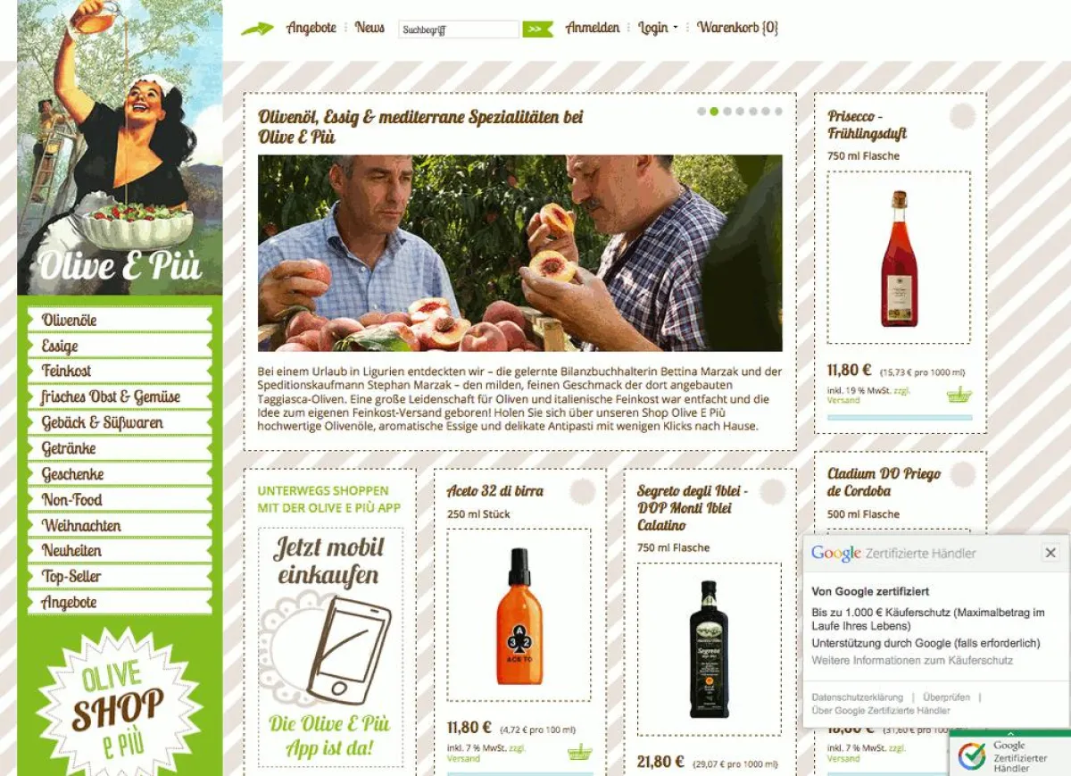 Online-Shop Olive E Più ist Google Zertifizierter Händler