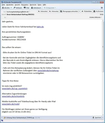 Bild: Warnung: Gefälschte Bahn-Buchungsbestätigungen verbreiten Virus