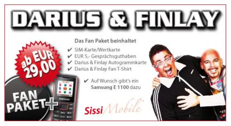 Mobilfunktarif mit Musik-Stars: MyPhone Austria bietet einen Tarif mit Darius & Finlay Bild: Mobilfunktarif mit Musik-Stars: MyPhone Austria bietet einen Tarif mit Darius & Finlay