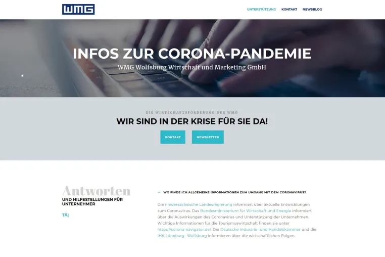 Bild: WMG: Online-Service für Unternehmen / Zentralen Unternehmer-Themen zur Corona-Pandemie auf einen Blick