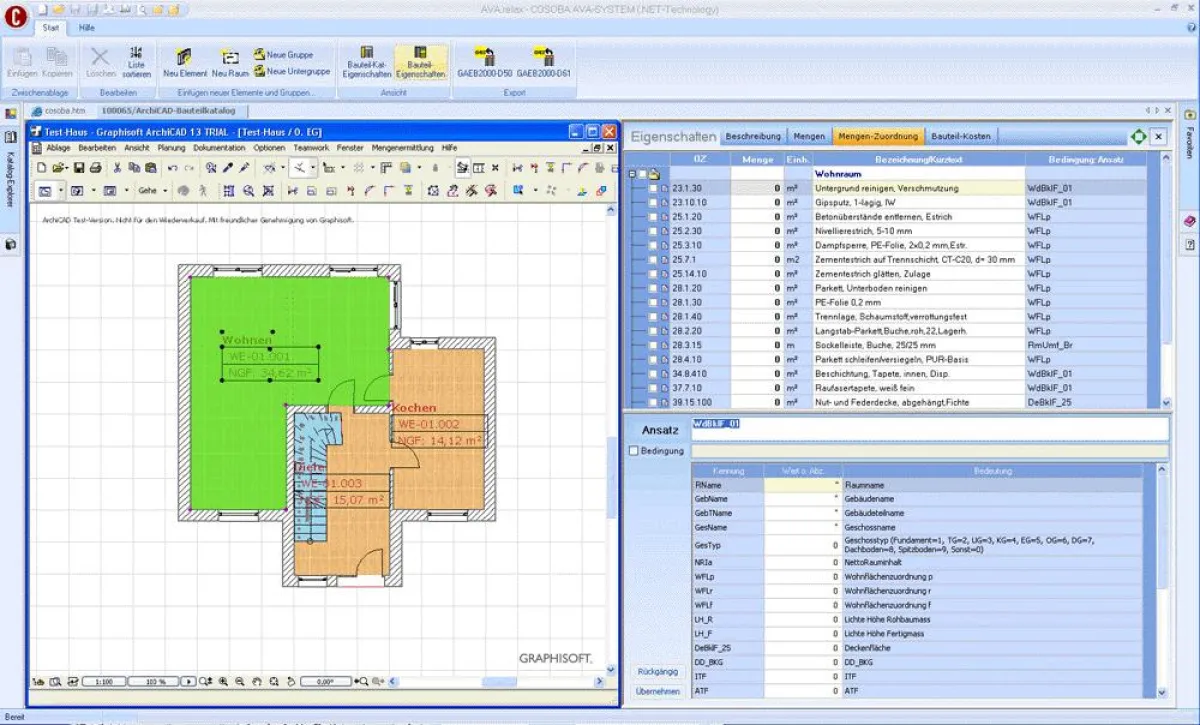 AVA.relax ermittelt Massen und Kosten aus ArchiCAD von GRAPHISOFT