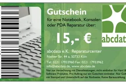Bild: abcdata e.K. in Köln verschenkt Gutscheine für Notebook Reparatur