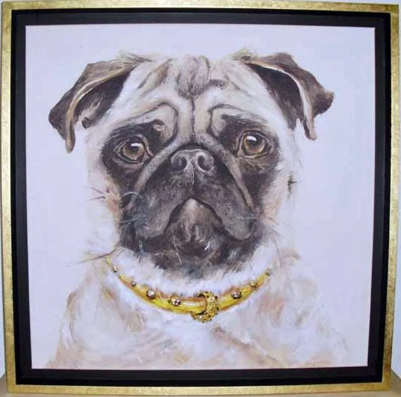 Mops - Ölmalerei- Veredelung mit Swarovski Kristallen