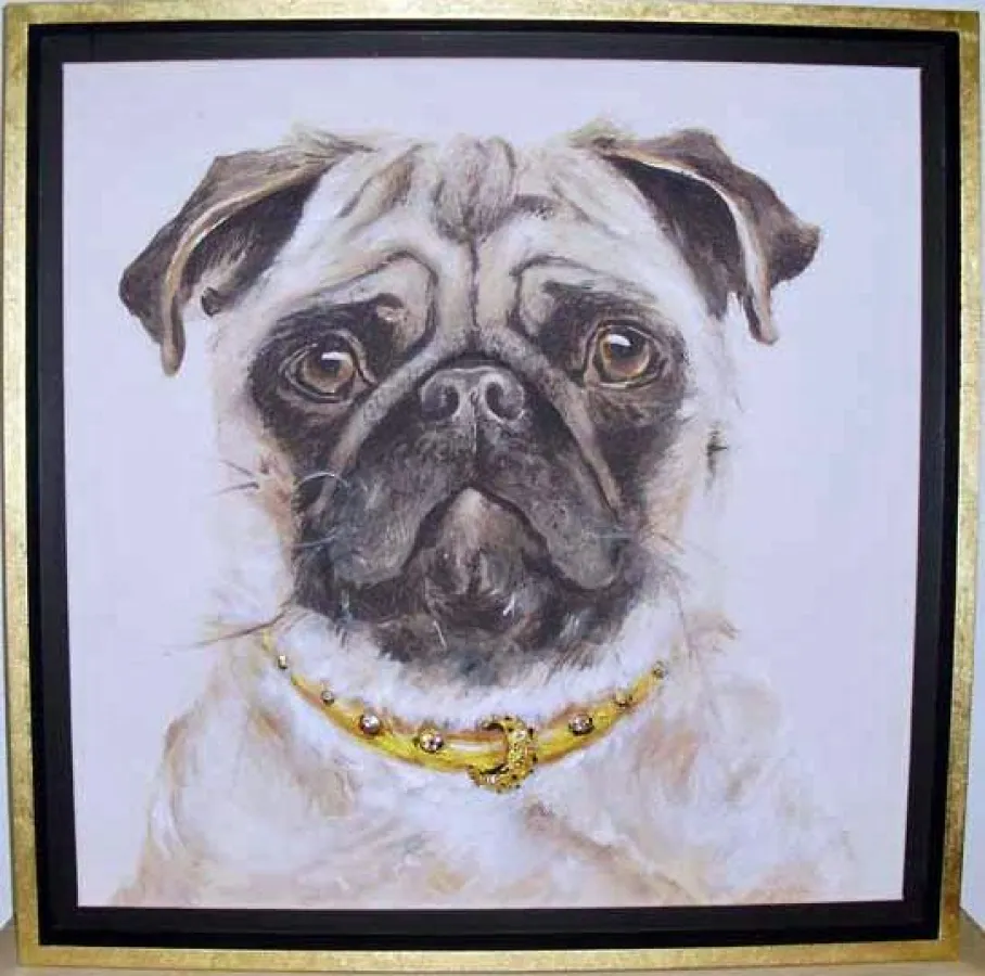 Mops - Ölmalerei- Veredelung mit Swarovski Kristallen