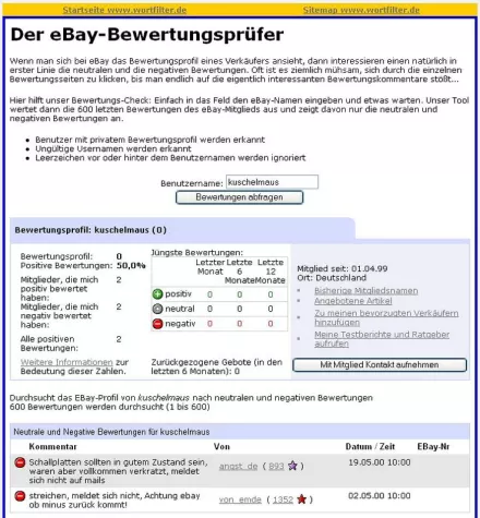 Bild: Wortfilter.de: Kostenloser Bewertungs-Check für eBay
