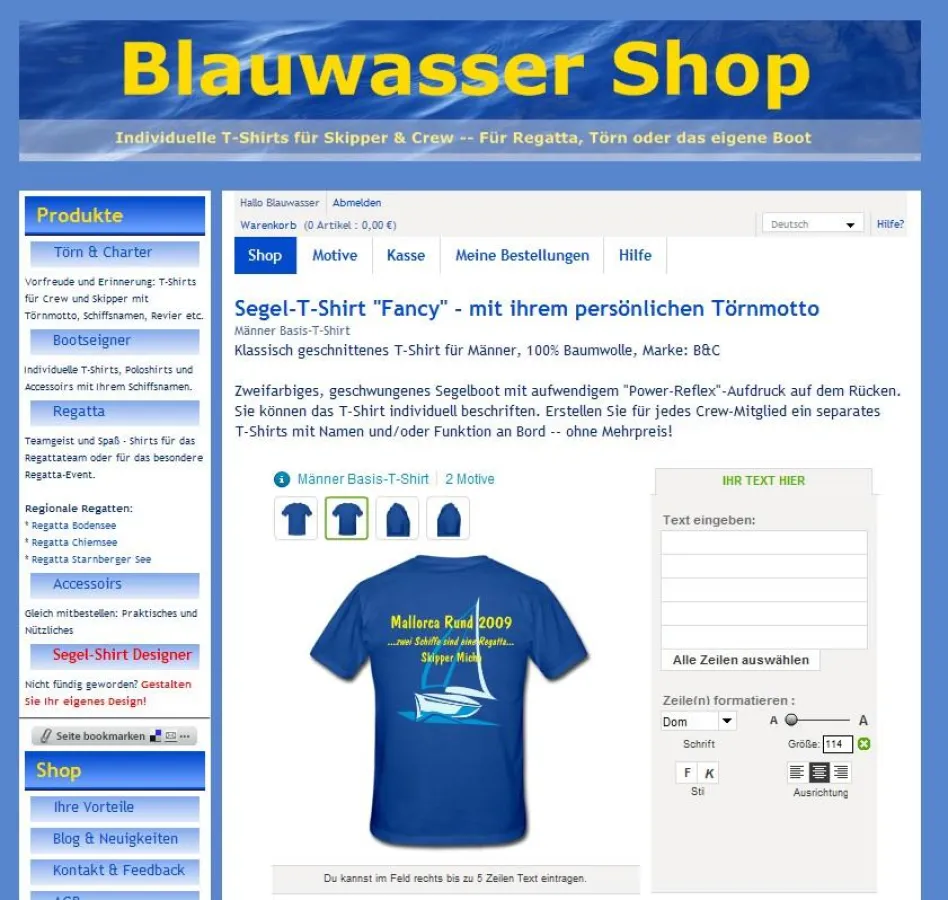 T-Shirts fürs Segeln im Blauwasser-Shop selbst gestalten