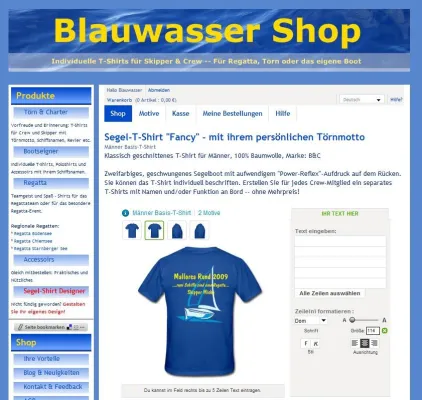 Bild: Blauwasser-Shop.de bietet personalisierte Segel-T-Shirts