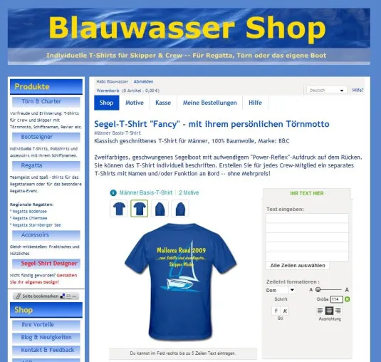 Bild: Blauwasser-Shop.de bietet personalisierte Segel-T-Shirts