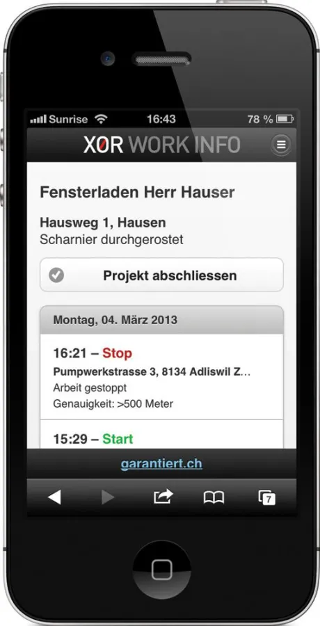 XOR Work Info auf einem Smartphone.