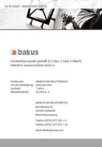 ABAKUS Genussrechtsprogramm der Serie A erfolgreich gestartet Bild: ABAKUS Genussrechtsprogramm der Serie A erfolgreich gestartet