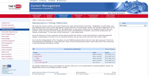 OnPage Collaboration und mehr mit dem neuesten Release 6.10 des TIMETOWEB Content Management Systems Bild: OnPage Collaboration und mehr mit dem neuesten Release 6.10 des TIMETOWEB Content Management Systems