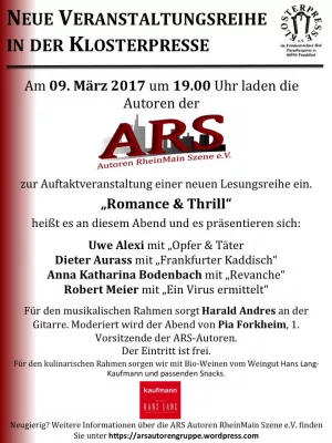 Bild: Romance & Thrill - ARS-Autoren lesen in der Klosterpresse in Alt-Sachsenhausen