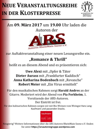 Bild: Romance & Thrill - ARS-Autoren lesen in der Klosterpresse in Alt-Sachsenhausen