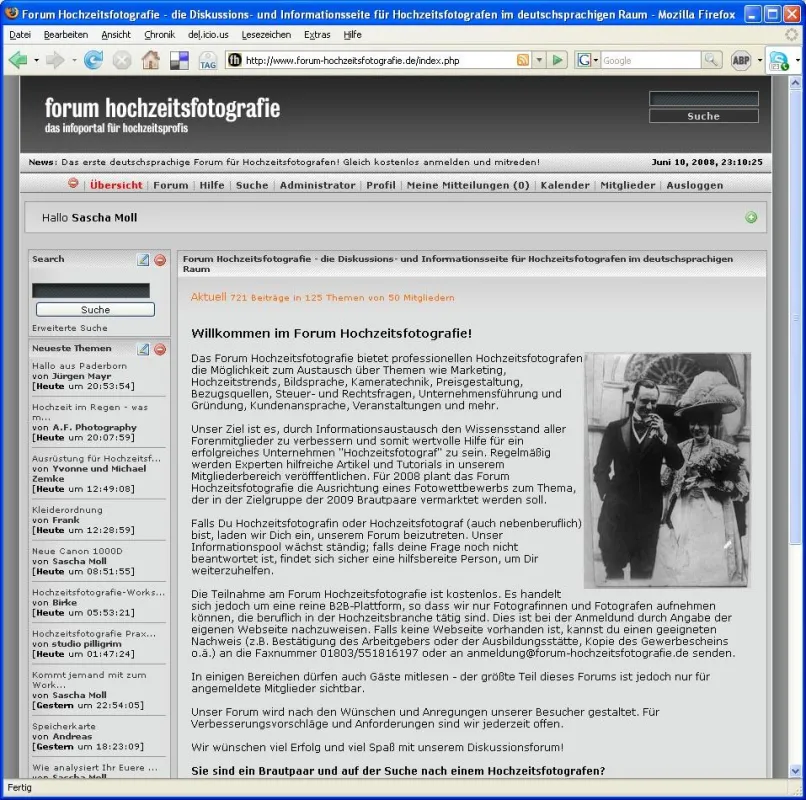 Screenshot www.forum-hochzeitsfotografie.de