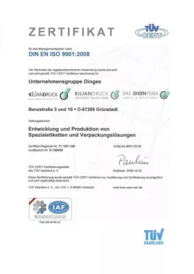 Bild: Qualität setzt sich durch:: KilianDruck Grünstadt Dinges GmbH erneut DIN ISO zertifiziert