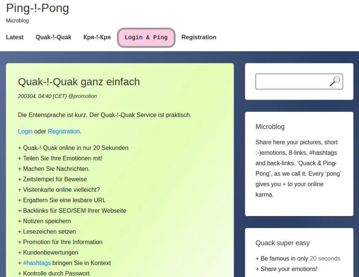 Microblogging / microblog Ping-!-Pong - SEO / SEM, Marketing im Mikroblog