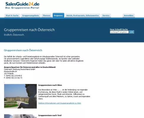 Bild: Erfolgreicher Start für das Gruppenreise-Portal SalesGuide24.de in Österreich