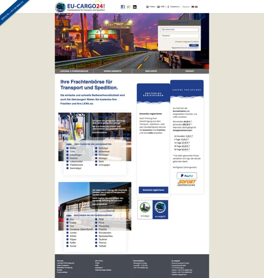 Webseite www.eu-cargo24.com (© Diversa Hambach GmbH)