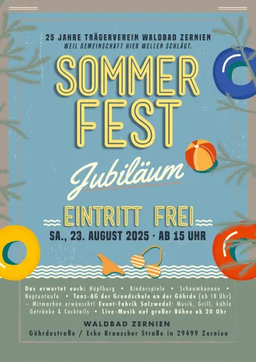 Ein Vierteljahrhundert Engagement für das Waldbad Zernien – ein Dank- und Jubiläumsfest für alle! Bild: Ein Vierteljahrhundert Engagement für das Waldbad Zernien – ein Dank- und Jubiläumsfest für alle!