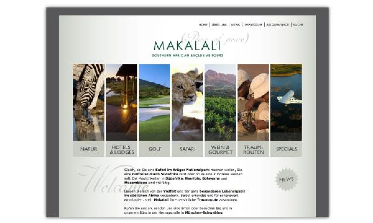 Startseite des Internetauftritts www.makalali.de