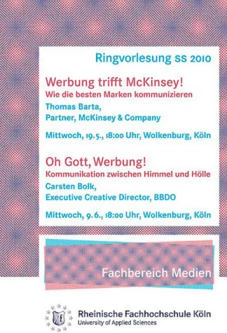 Ringvorlesungen an Rheinischer Fachhochschule Köln:Referenten verraten die kreativen Geheimnisse guter Werbung Bild: Ringvorlesungen an Rheinischer Fachhochschule Köln:Referenten verraten die kreativen Geheimnisse guter Werbung